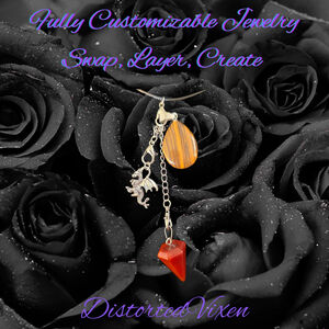 Red Jasper Pendulum & Tiger’s Eye Necklace, Interchangeable Charm Necklace